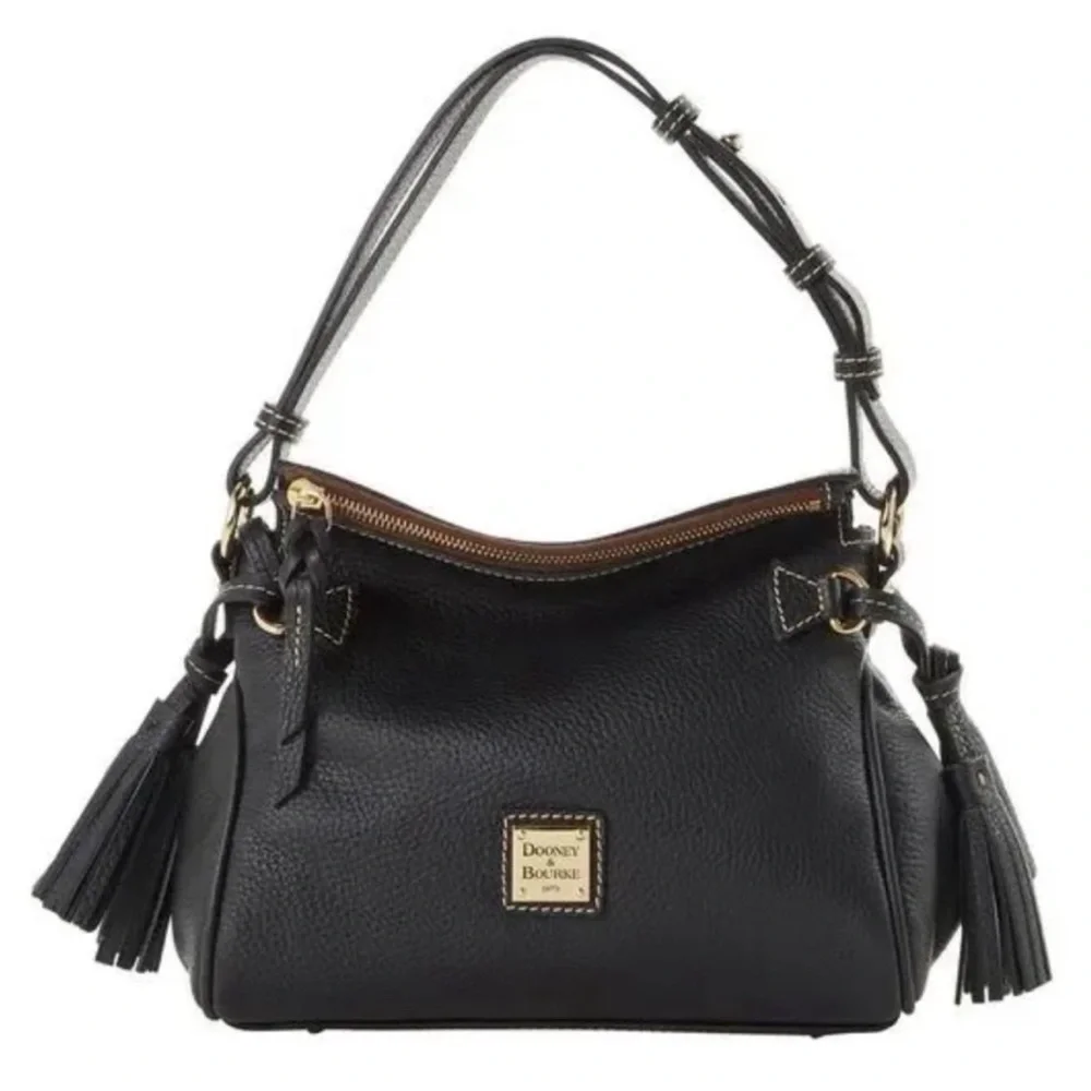Dooney & Bourke Black Leather Satchel Bag with Tassels - Picture 1 of 13